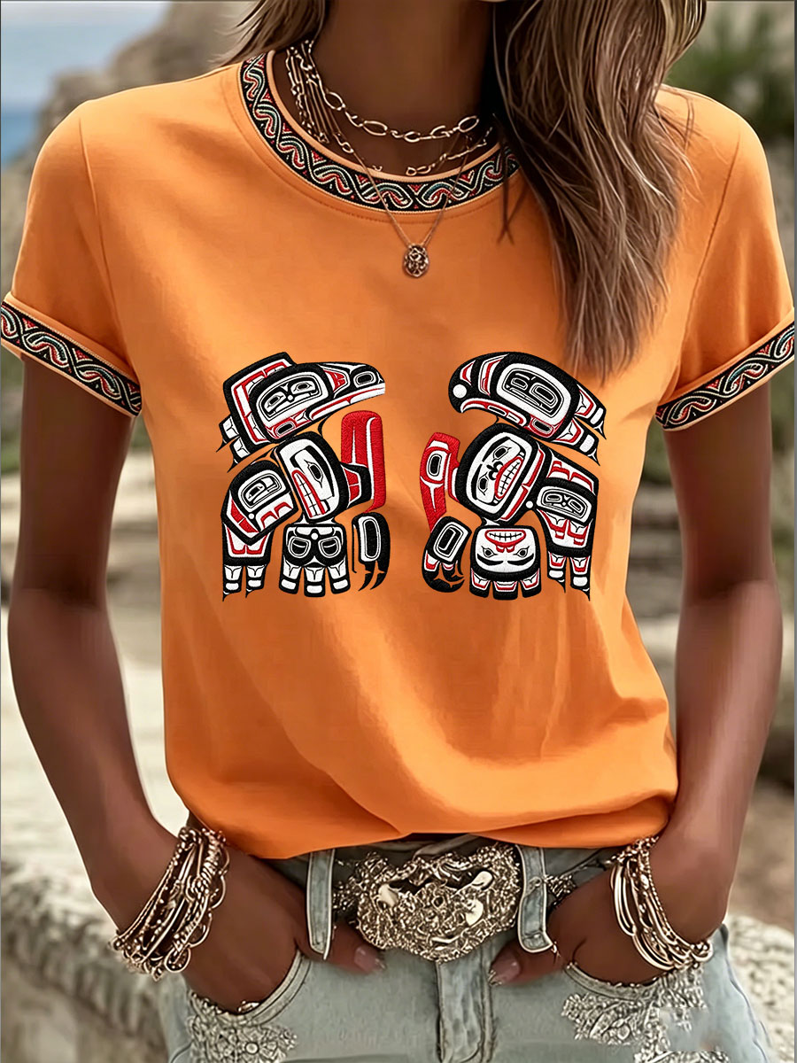 Women's Indigenous Totem Art Casual T-shirt