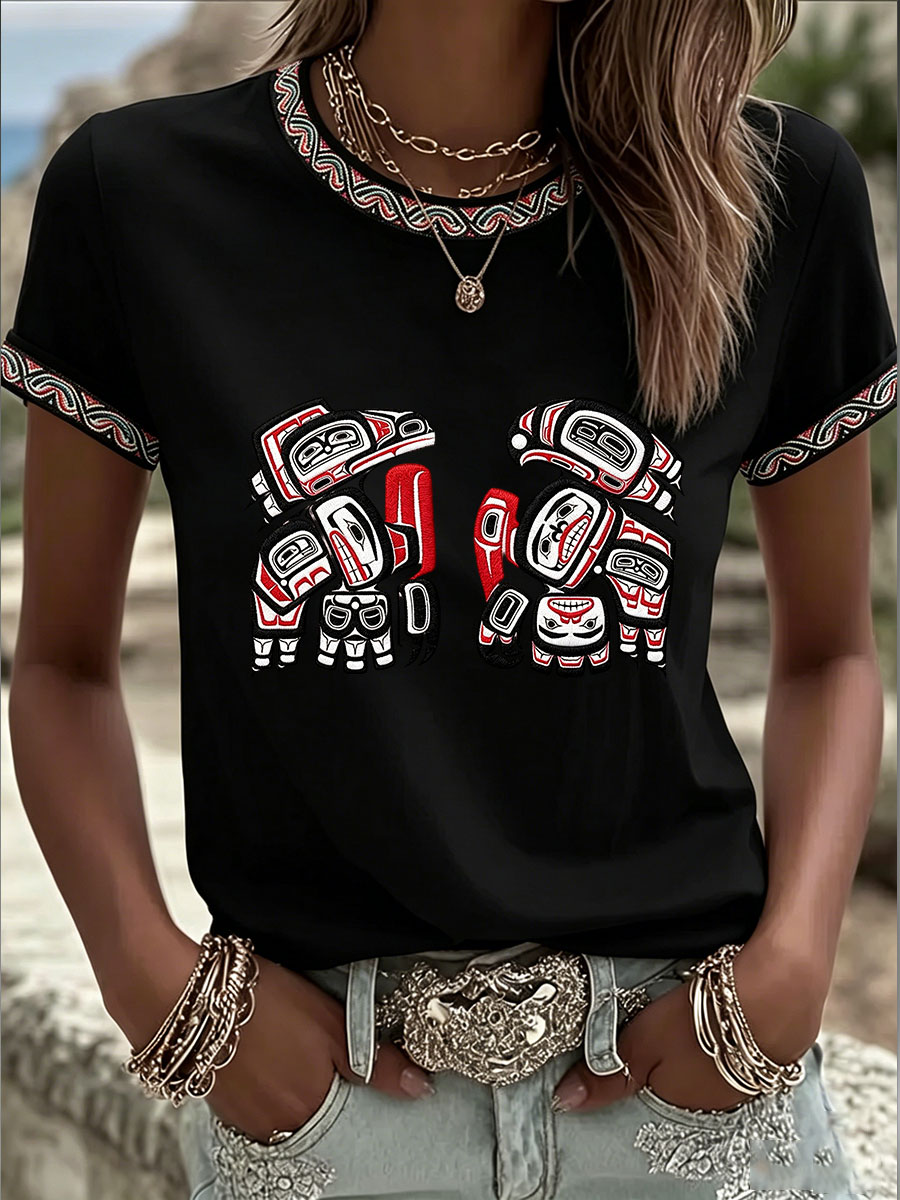 Women's Indigenous Totem Art Casual T-shirt