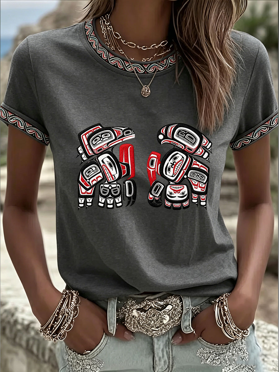 Women's Indigenous Totem Art Casual T-shirt