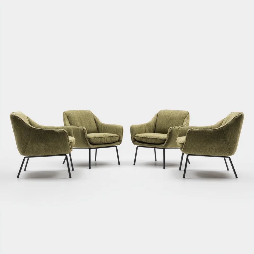 Set di 4 Poltrone 70x75x85 cm - Tessuto Verde - Design Moderno
