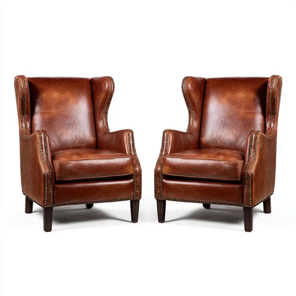 Poltrone Classiche in Pelle Marrone 80x90x110 cm - Design Elegante