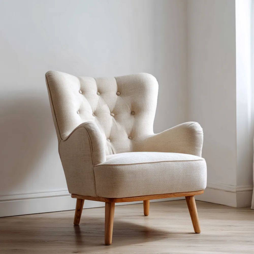 Poltrona in Tessuto 70x80x90 cm - Beige - Design Classico