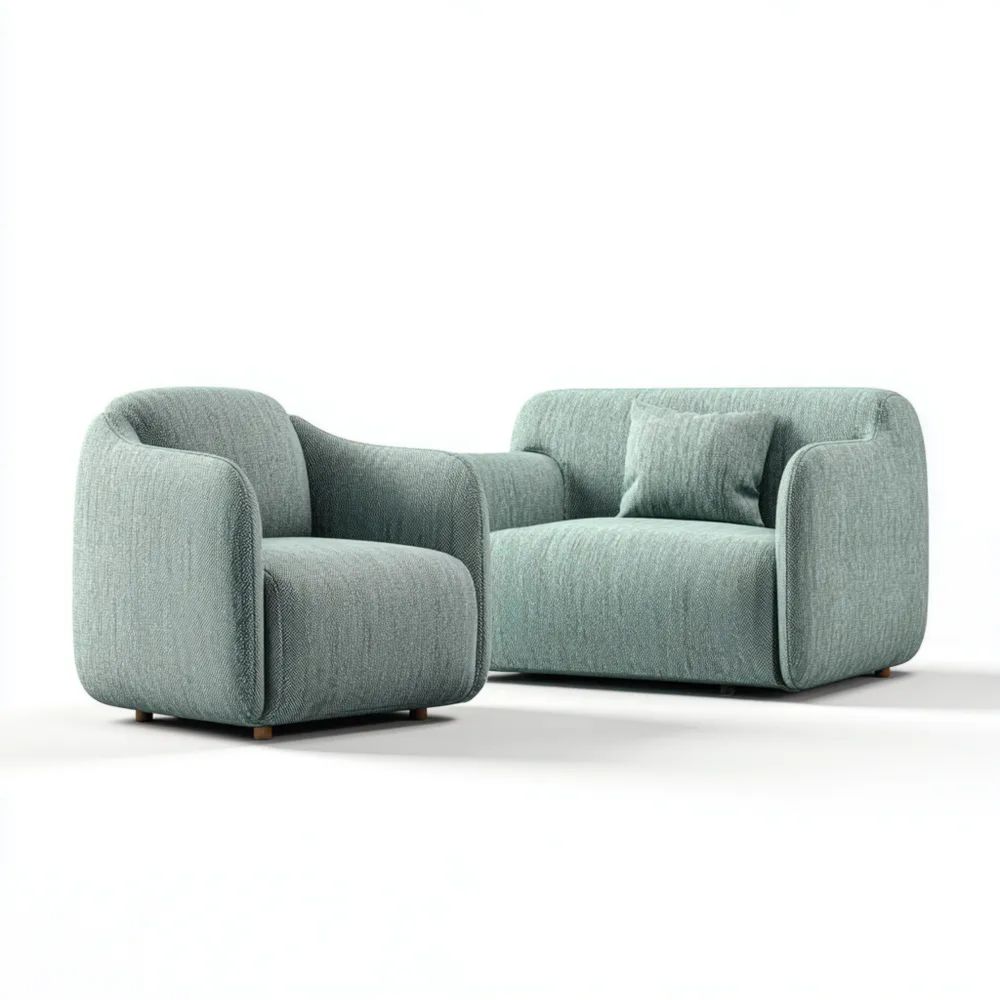 Set di Poltrone Imbottite in Tessuto 100x80x75 cm e 80x70x75 cm – Verde Chiaro