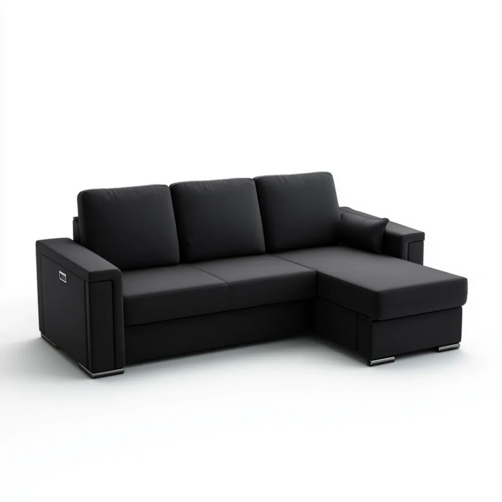 Divano angolare in tessuto 250x150x85 cm - Nero - Design moderno