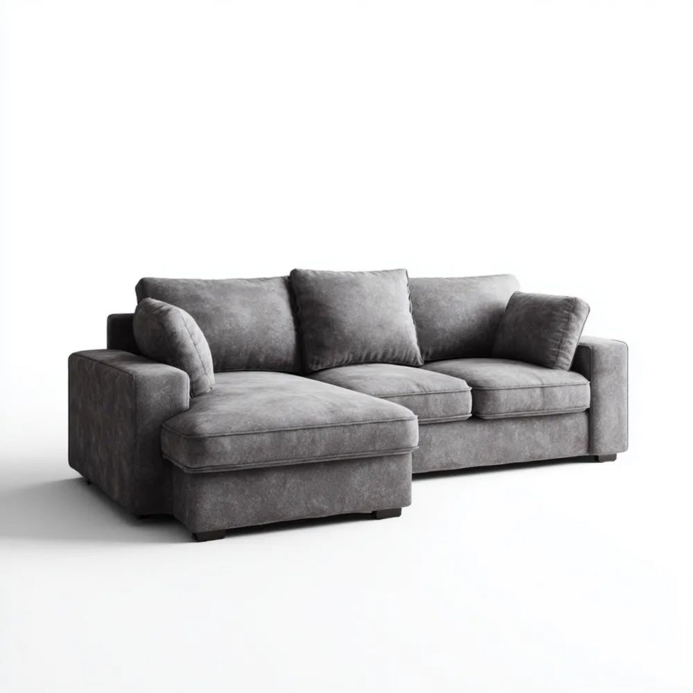 Divano angolare in tessuto 250x160x85 cm - Grigio - Design moderno