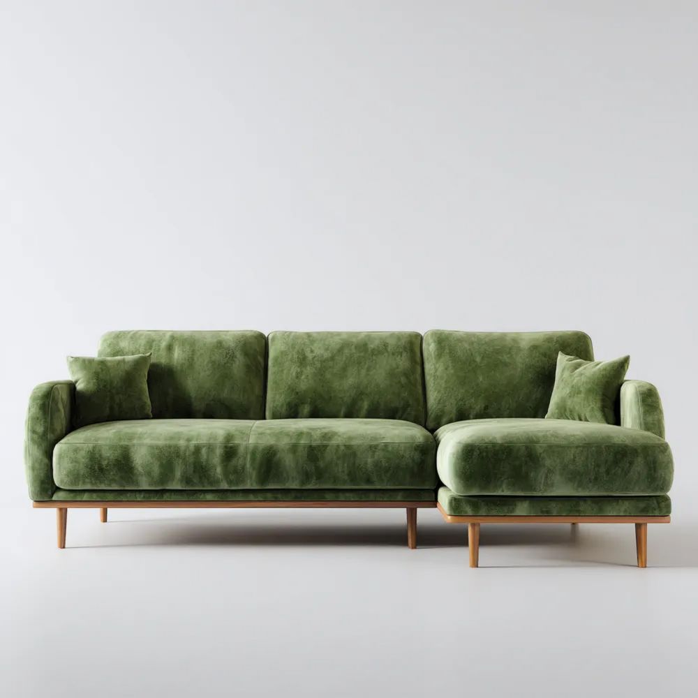 Divano angolare in velluto Verde 230x150x85 cm