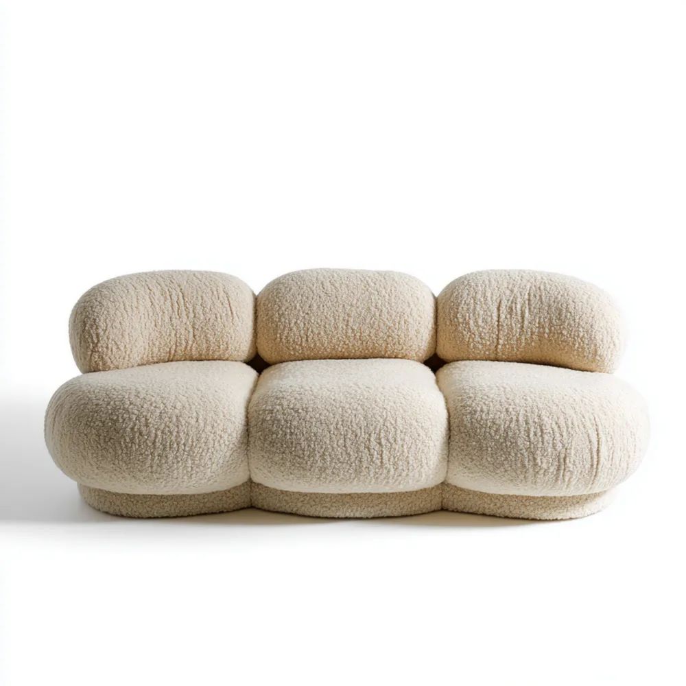 Divano modulare in tessuto bouclé 200x90x85 cm - Crema - Design contemporaneo