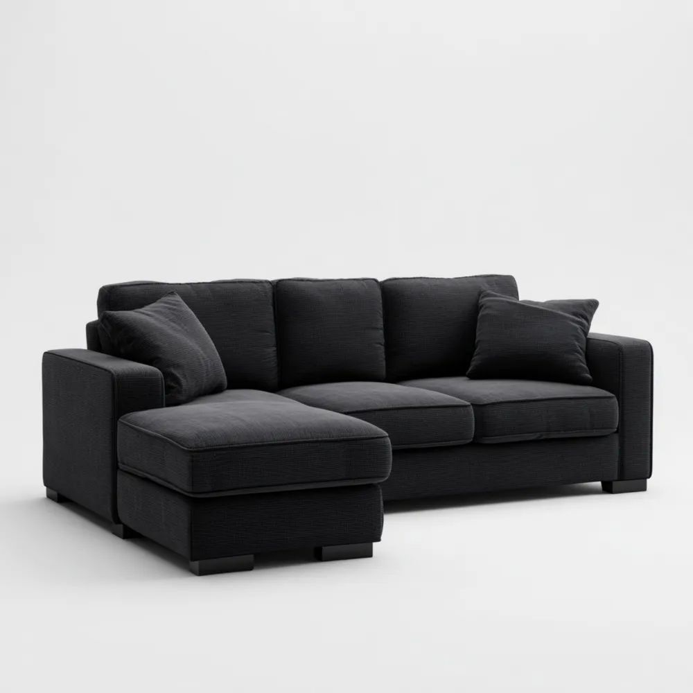 Divano angolare in tessuto 250x150x90 cm - Nero - Design moderno