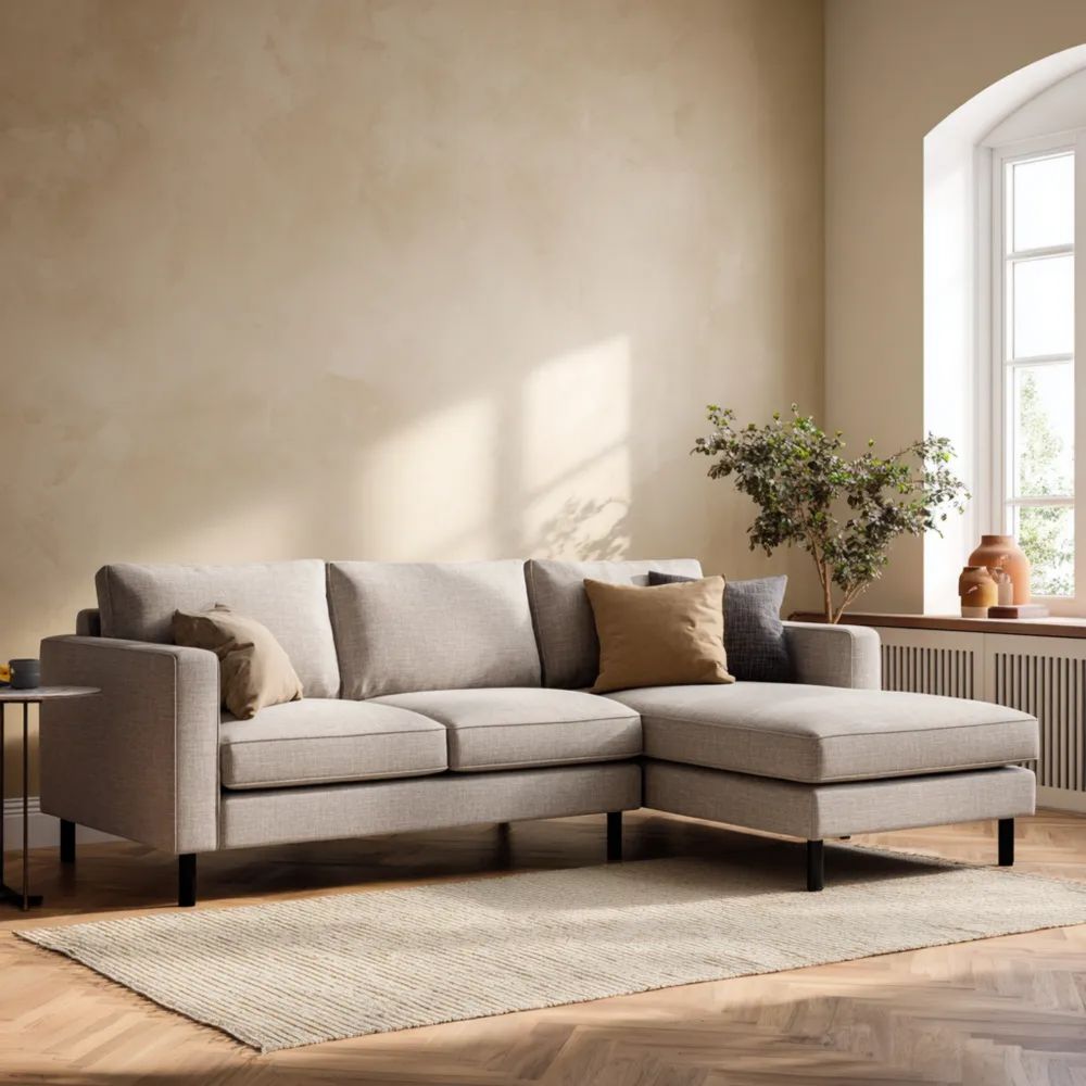 Divano angolare tessuto 220x150x85 cm - Grigio chiaro - Design moderno