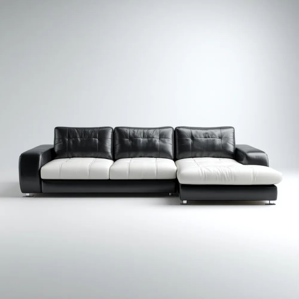 Divano angolare in pelle 250x90x85 cm - Nero/Bianco - Design moderno