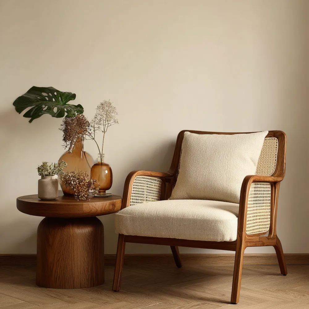 Poltrona in Legno 60x70x85 cm con Seduta Imbottita – Crema – Design Classico