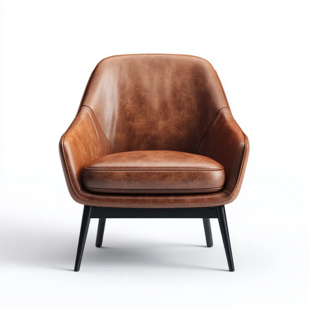 Poltrona in Pelle Marrone - Design Moderno 85x85x75 cm