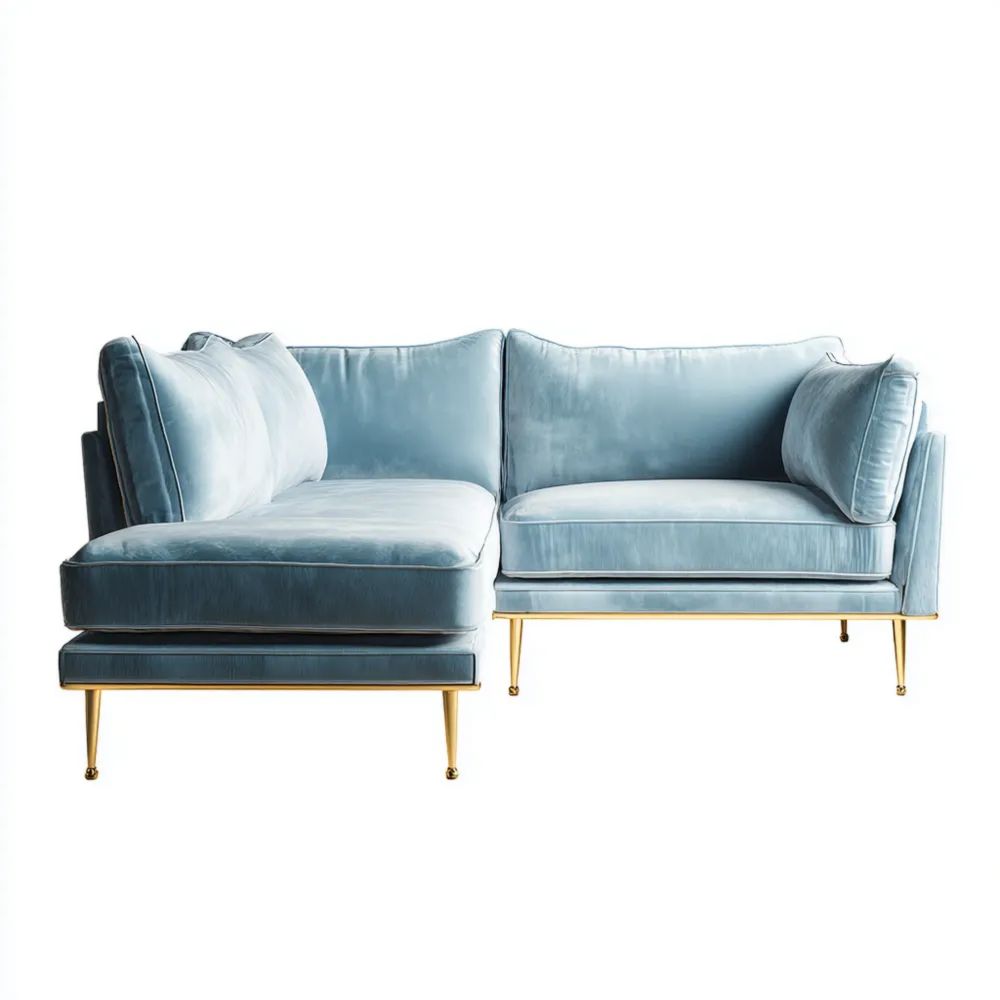 Divano angolare in velluto 250x180x85 cm - Azzurro - Design moderno