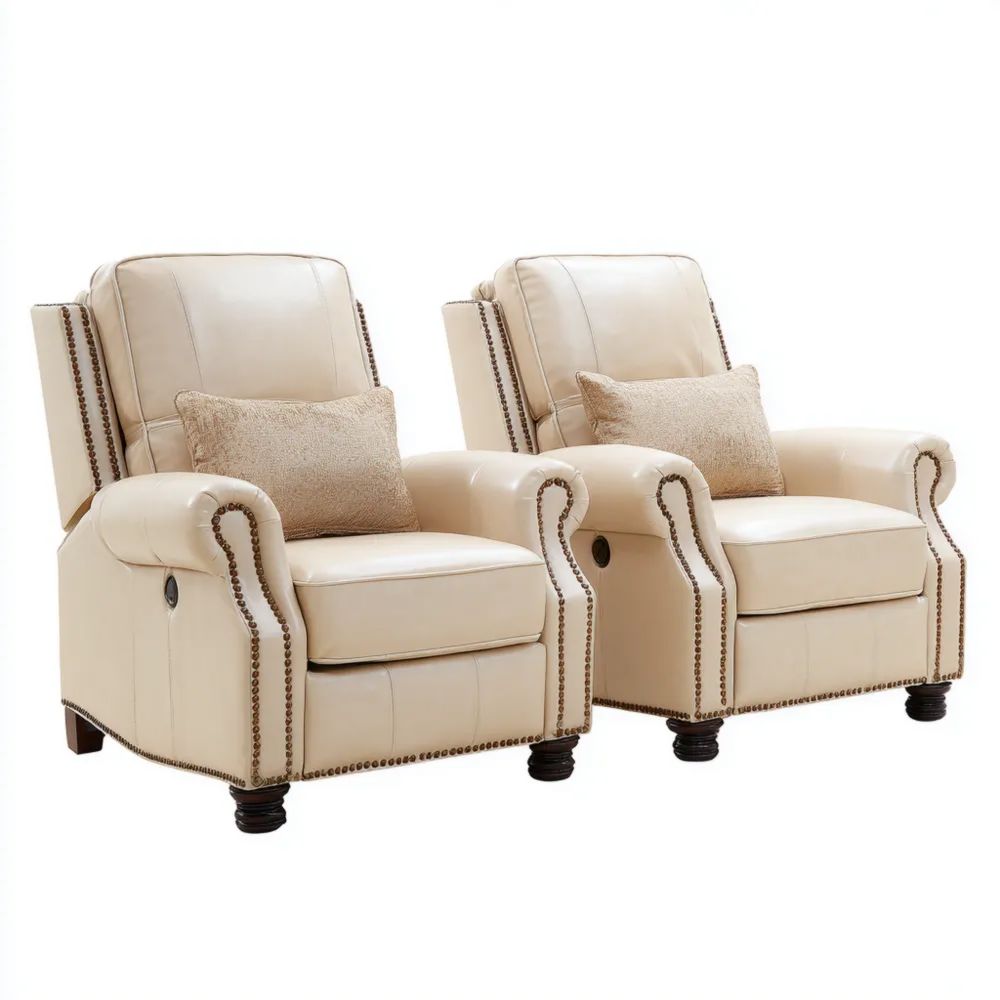 Set di Poltrone Reclinabili in Pelle 90x100x85 cm - Crema - Design Classico