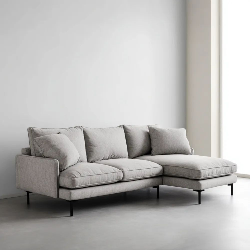 Divano angolare in tessuto 240x160x85 cm – Grigio chiaro – Design moderno