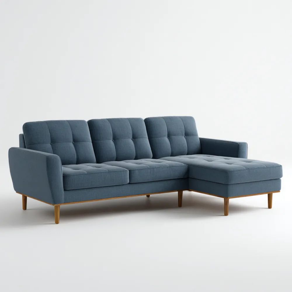 Divano angolare in tessuto 280x150x85 cm - Blu - Design moderno