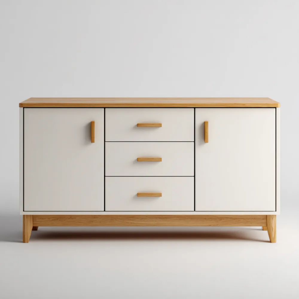 Credenza Moderna in Legno 120x40x80 cm - Bianco/Naturale - Design Minimalista