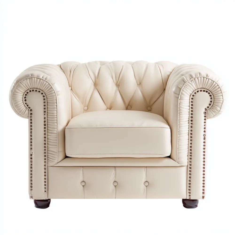 Poltrona Chesterfield in Pelle 110x90x80 cm – Beige – Design Classico