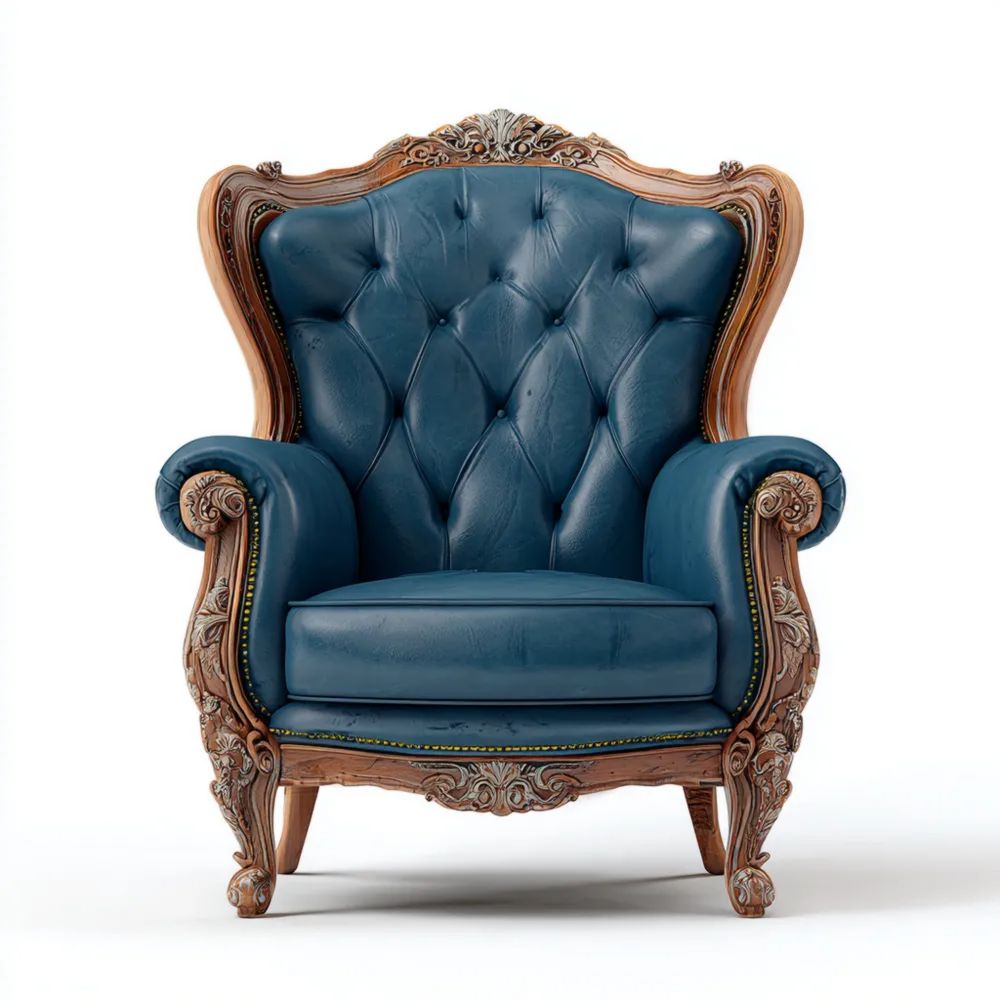 Poltrona Classica in Legno e Pelle 80x70x100 cm – Blu Scurato