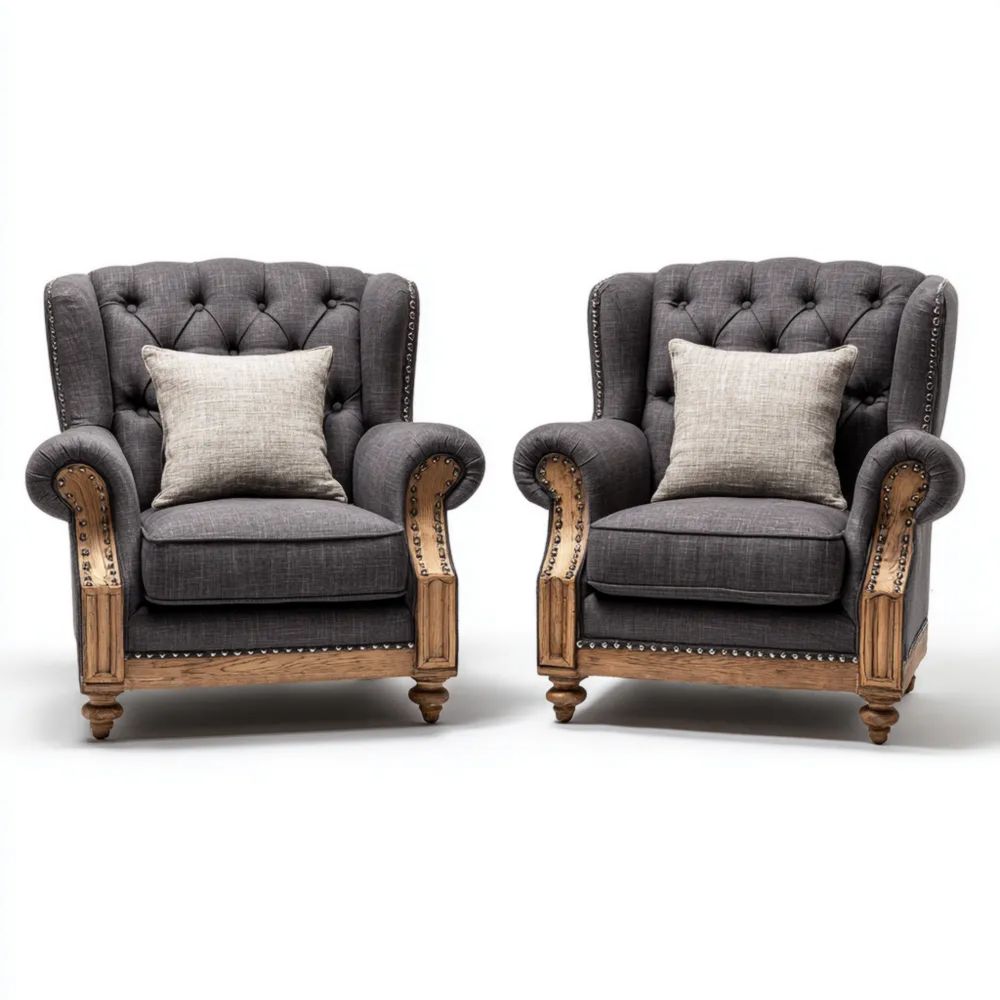 Set di Poltrone Imbottite in Tessuto 85x90x100 cm - Grigio - Design Classico