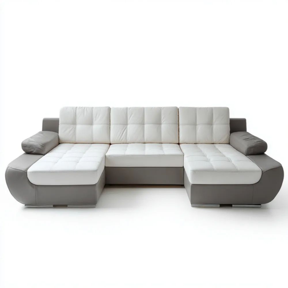 Divano angolare imbottito 300x200x75 cm – Bianco/Grigio – Design moderno