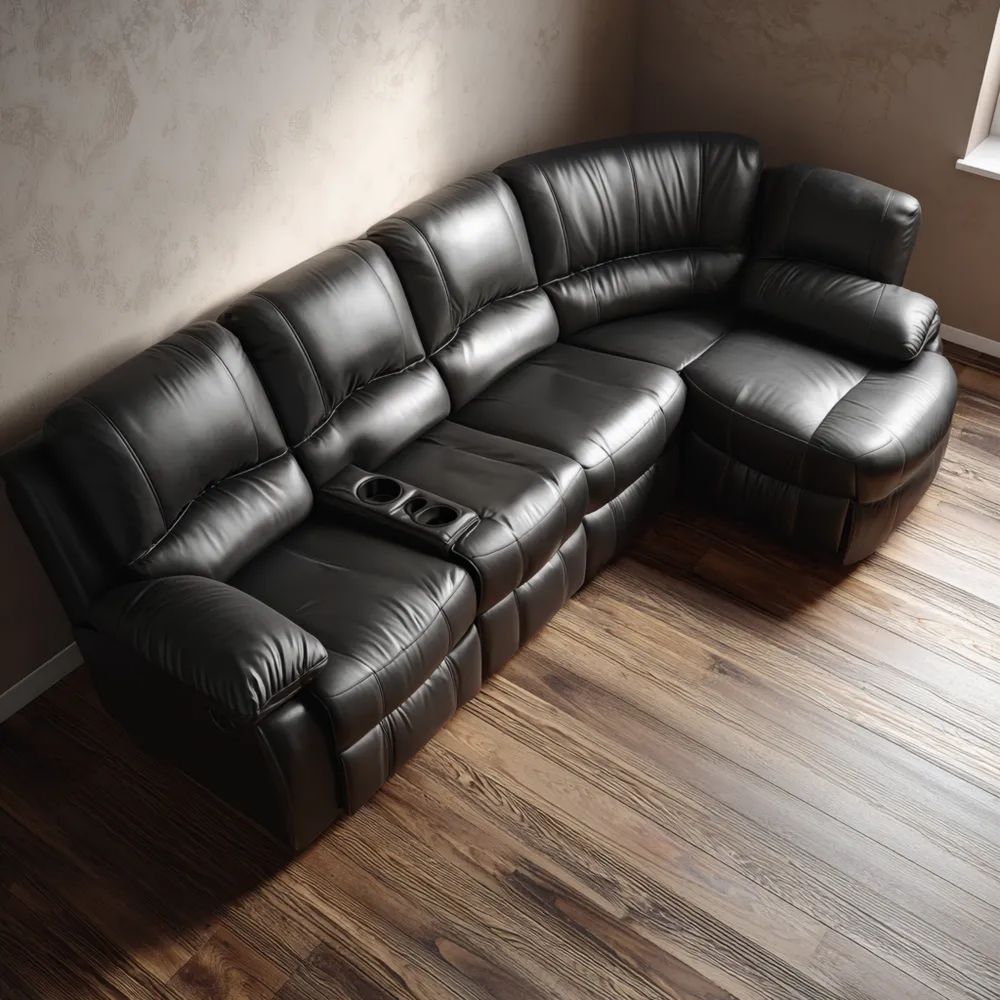 Divano angolare in pelle sintetica 250x200x90 cm con portabicchieri – Nero – Design moderno