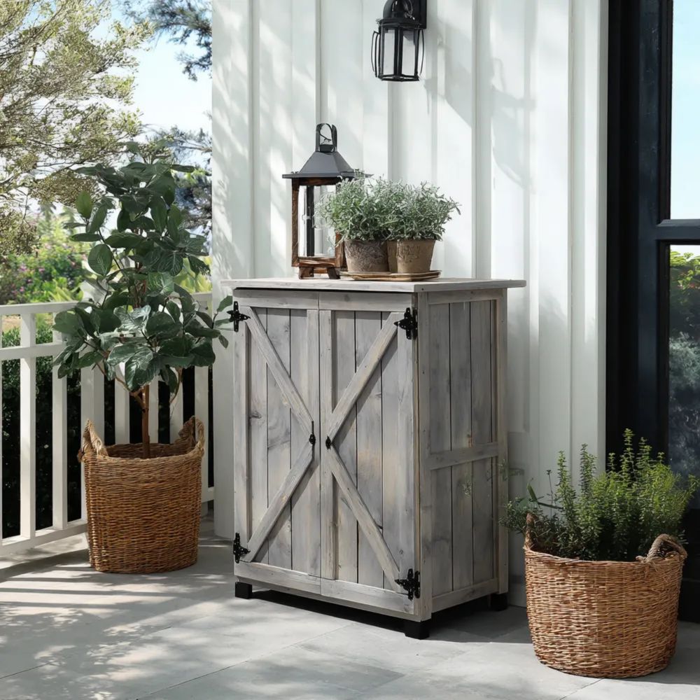 Armadietto da Giardino in Legno 60x40x90 cm - Grigio - Stile Rustico