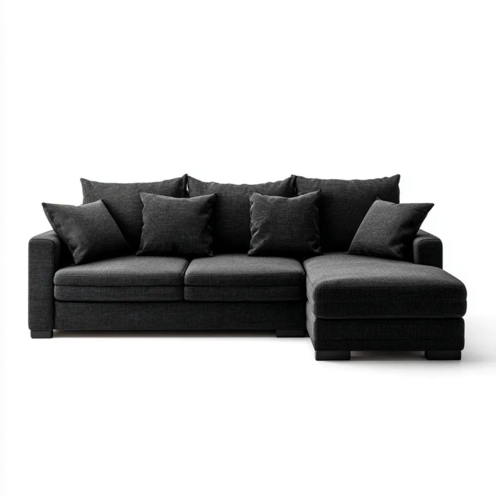 Divano angolare in tessuto 250x150x85 cm – Nero – Design moderno