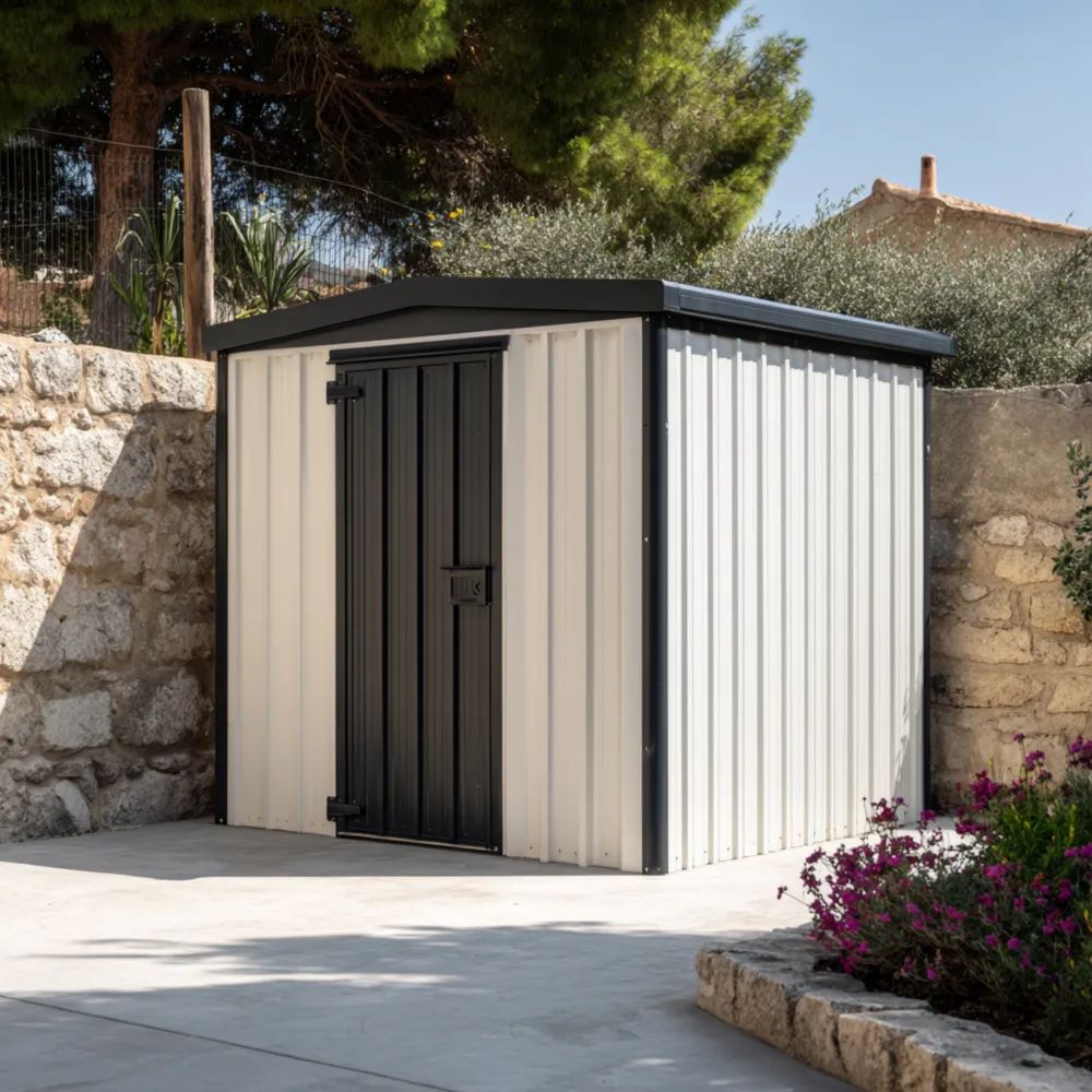 Casetta da giardino in metallo 200x130x180 cm - Grigio/Nero - Impermeabile