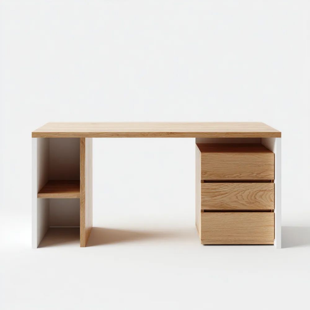 Scrivania per Ufficio in Legno Chiaro e Bianco 140x70x75 cm - Design Moderno