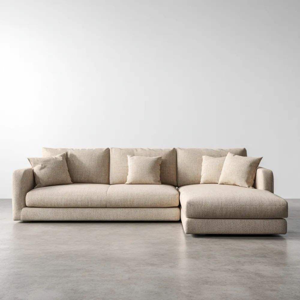 Divano angolare in tessuto 300x160x75 cm – Beige – Design moderno