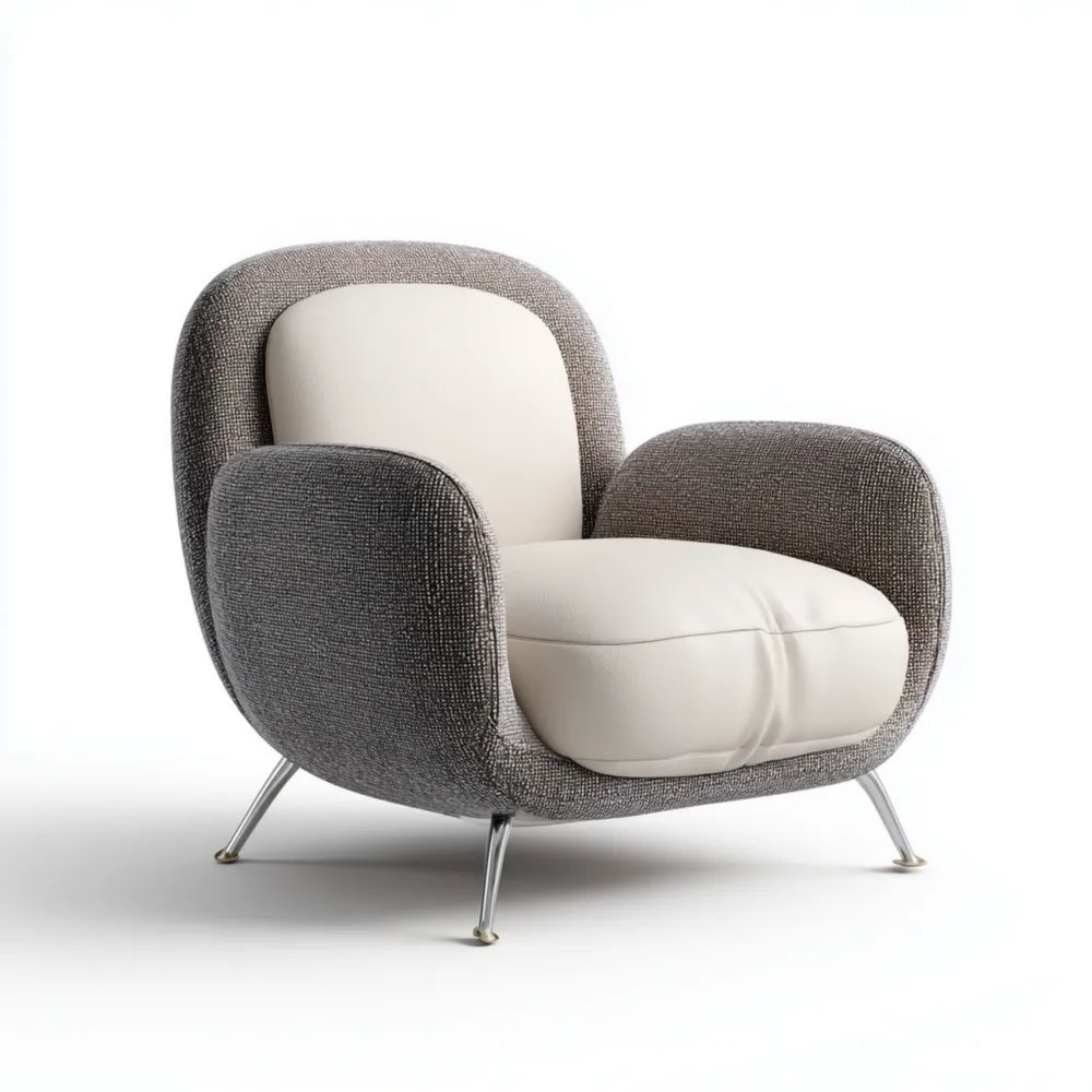 Poltrona imbottita in tessuto 85x85x90 cm - Grigio/Bianco - Design contemporaneo