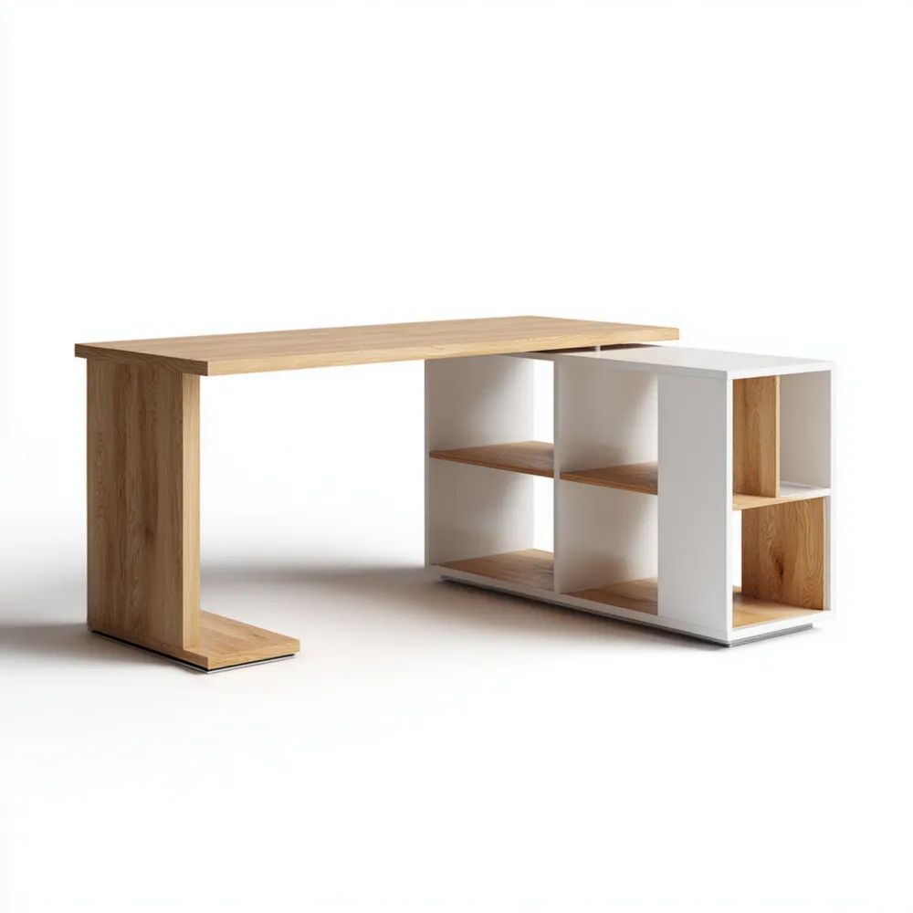 Scrivania Angolare con Ripiani 140x70x75 cm - Legno/Bianco - Design Moderno