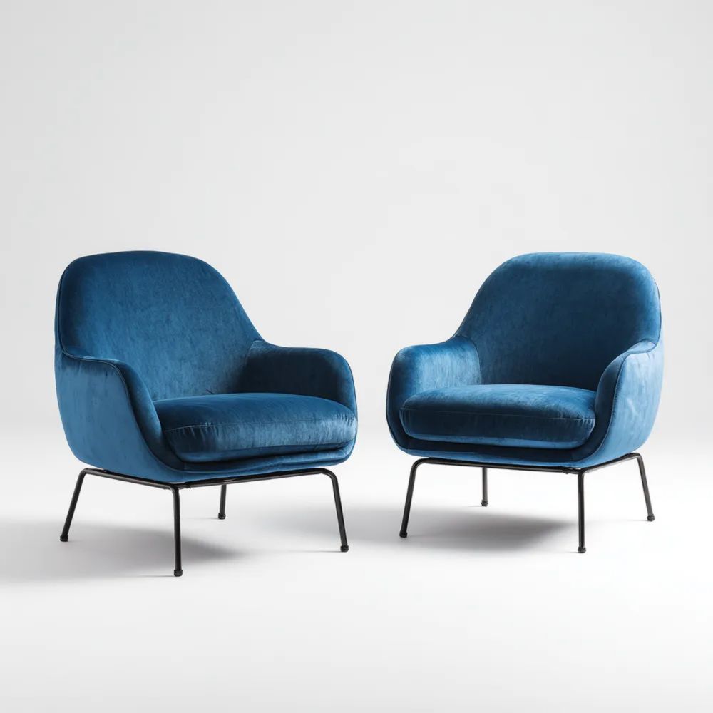 Coppia di Poltrone Velluto 80x75x85 cm - Blu - Design Moderno