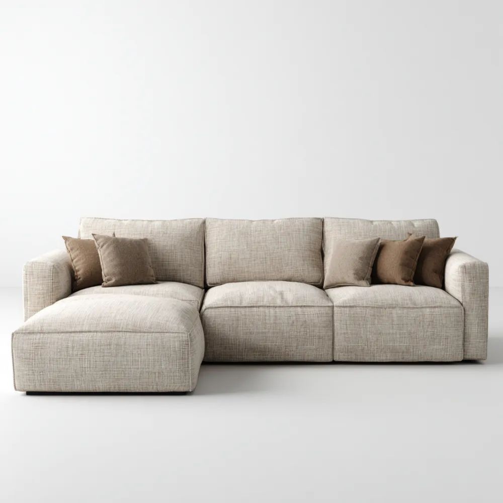 Divano Angolare Modulare 280x160x85 cm in Tessuto Beige