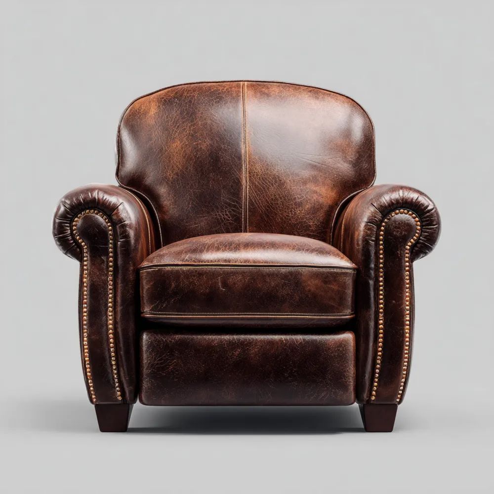 Poltrona in Pelle Vintage 85x95x90 cm – Marrone – Design Classico