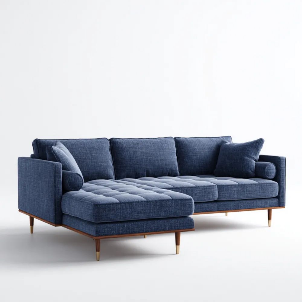 Divano angolare tessuto 250x150x80 cm – Blu – Design moderno