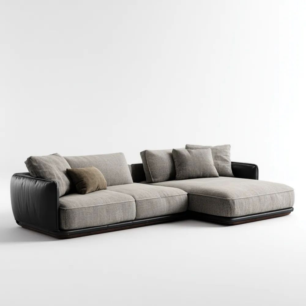 Divano angolare in tessuto 280x160x85 cm - Grigio chiaro/Nero - Design moderno