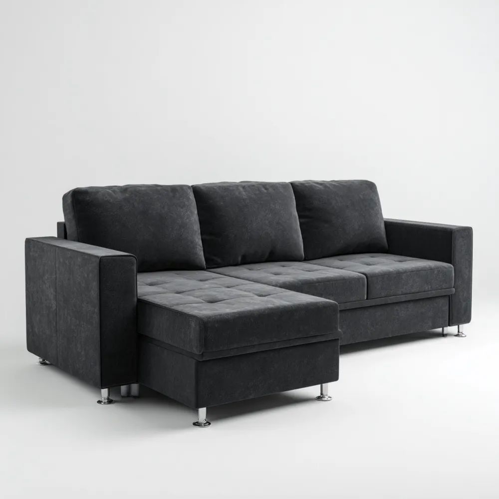 Divano angolare in tessuto 200x150x85 cm - Nero - Design moderno