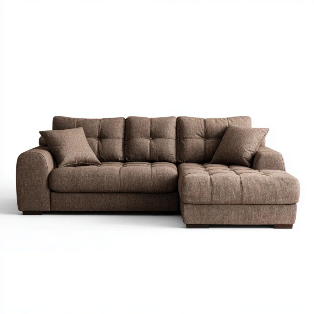 Divano angolare in tessuto 250x150x80 cm - Marrone - Design moderno