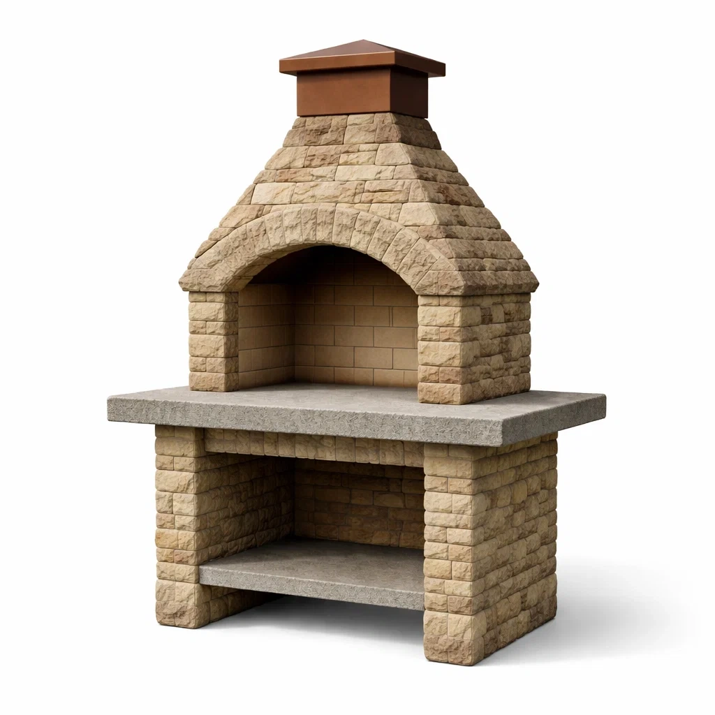 Barbecue en pierre reconstituée avec cheminée beige-COZYVI STAZZ