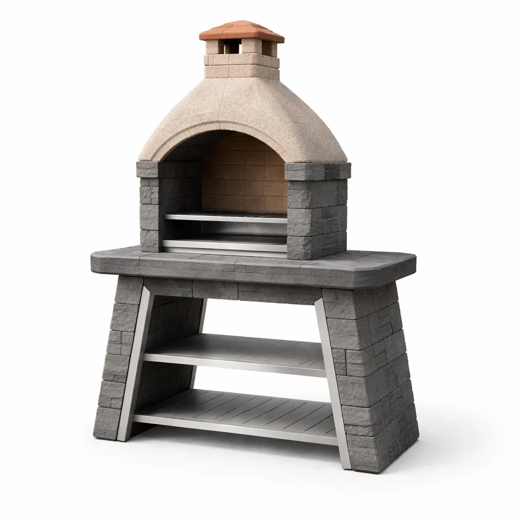 Barbecue en pierre et acier inoxydable gris beige-COZYVI STAZZ