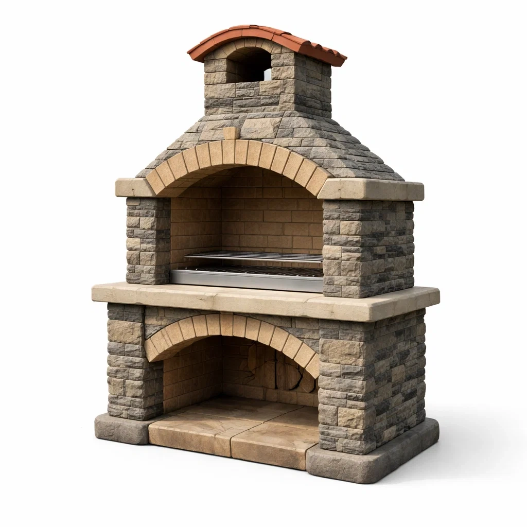 Barbecue en pierre avec toit en terre cuite-COZYVI STAZZ