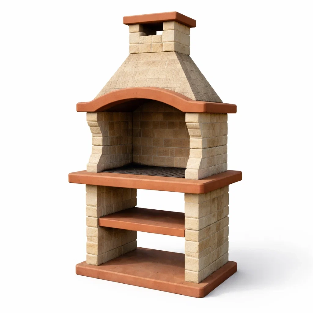 Barbecue en pierre de quartz beige et orange avec grille en métal-COZYVI STAZZ