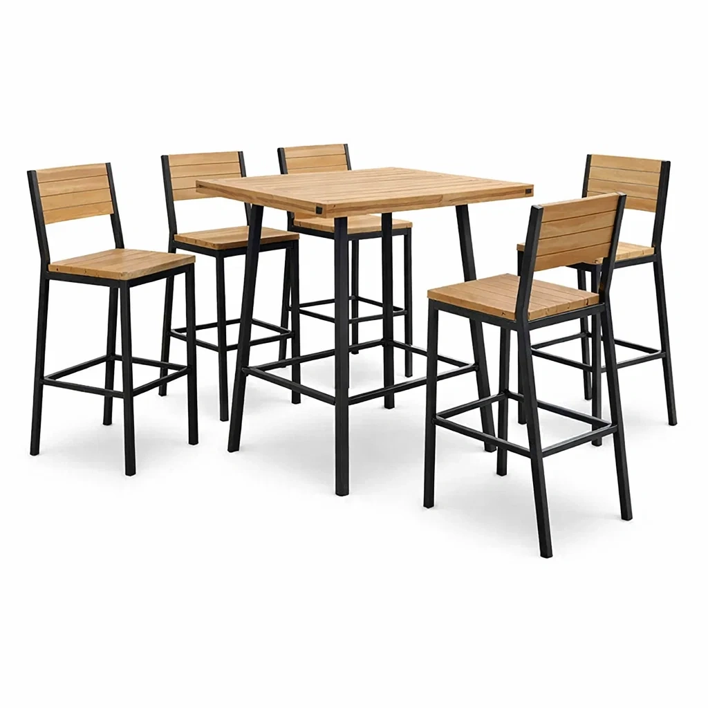Ensemble de bar table et chaises hautes en bois et métal-COZYVI STAZZ
