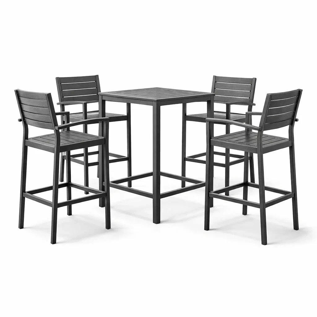 Ensemble de bar table haute et chaises en aluminium et plastique anthracite-COZYVI STAZZ