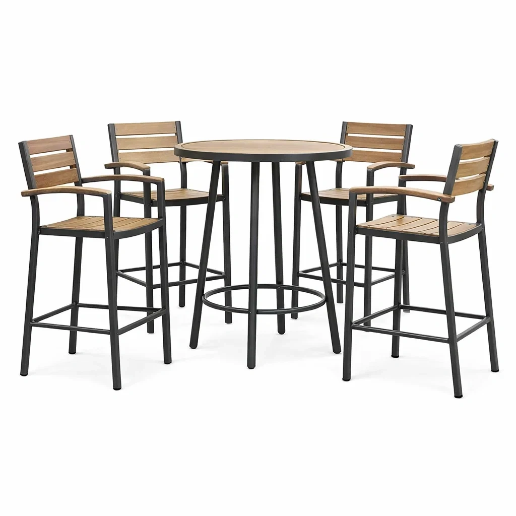 Ensemble de bar table haute et chaises en métal et bois-COZYVI STAZZ