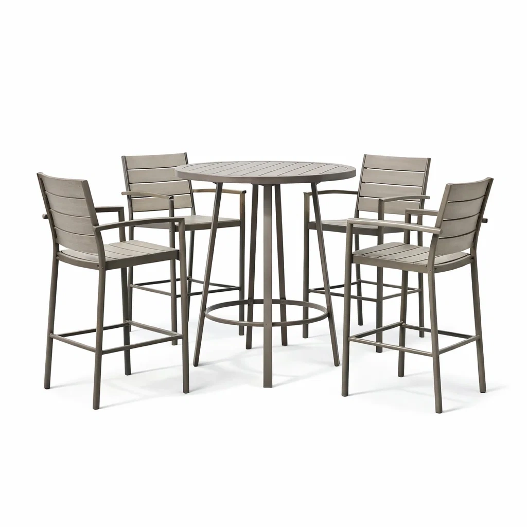 Ensemble de bar extérieur avec table ronde et chaises en aluminium-COZYVI STAZZ