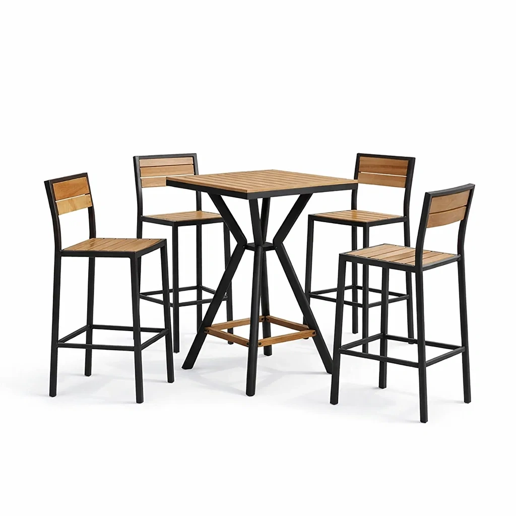Ensemble de bar table haute et chaises en bois et métal noir-COZYVI STAZZ