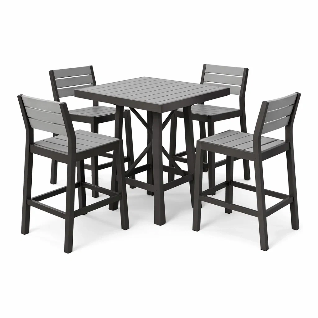 Ensemble de bar table haute et chaises en métal et plastique gris-COZYVI STAZZ